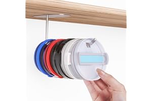 KEEPAMOR Tumbler Lid Organizer, Space Saving Tumbler Lid Hook for Yeti Tumbler/Stanley Tumbler/Simple Modern Tumbler Lid, Self-Adhesive or Drilling Tumbler Lid Storage Hook for Kitchen Organizers and Storage