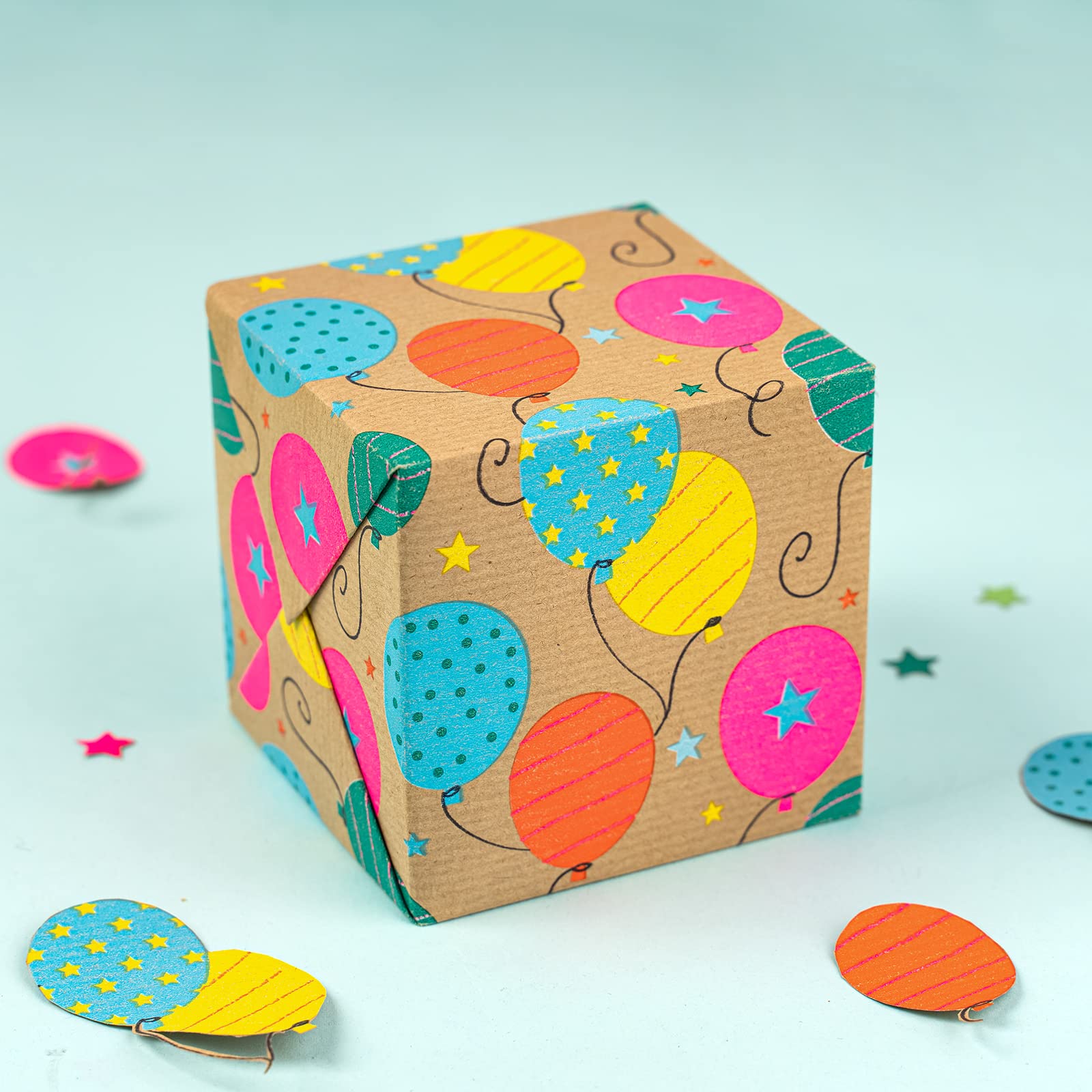 RUSPEPA Kraft Birthday Wrapping Paper Rolls - Mini Roll - 17 inches x 10 feet per Roll, Total of 4 Rolls, Colorful Birthday
