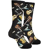 Yrassio Vintage Guitar Novelty Crew Socks Casual Crazy Funny Dress Socks For Women Men Teens Gift
