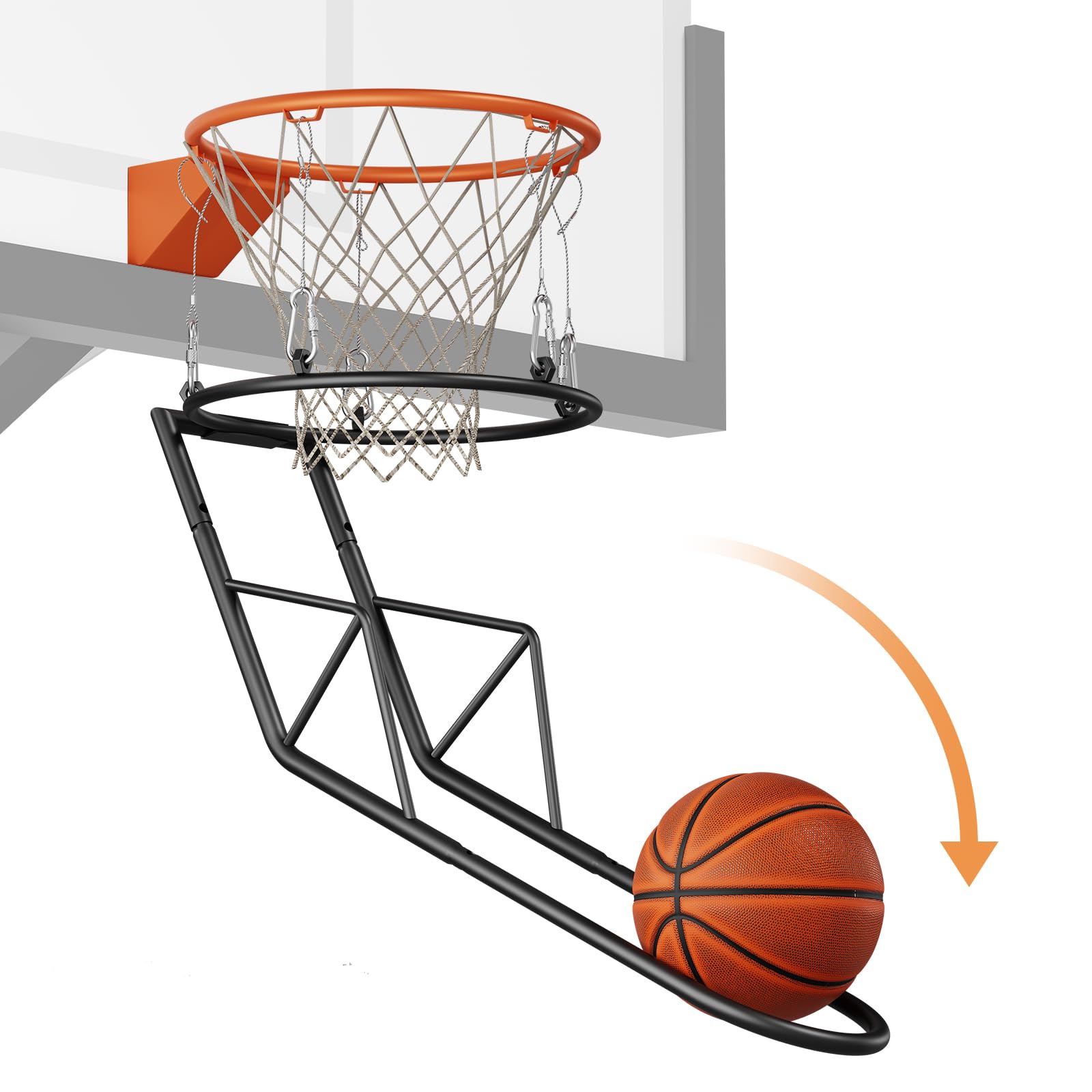 Photo 1 of Basketball Return Attachment, Sturdy Metal Basketball Hoop Rebounder Attachment for Outdoor and Indoor Use, Basketball Hoop Accessories Ball Return, Great for Solo Play and Practice(BA01)