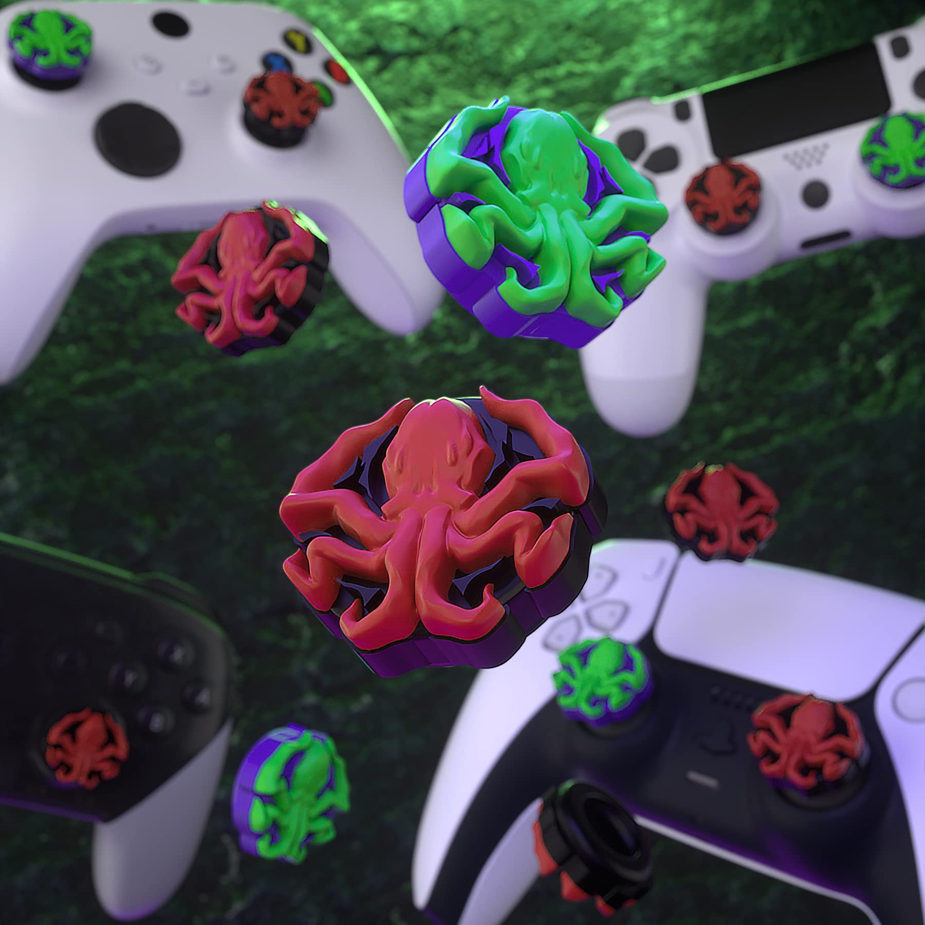 PlayVital Thumb Grip Caps for ps5/4 Controller, Silicone Analog Stick Caps Cover for Xbox Series X/S, Thumbstick Caps for Switch Pro Controller - Cthulhu The Octopus