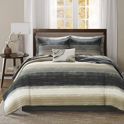 Amazon Com 6 Piece Black White Taupe Watercolor Coverlet