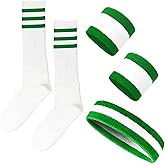 5 Pieces Sweatbands Set and Striped Socks 80s Sweatbands 90s Costume Wrist Sweat Bands for Men and Women Sports Headbands