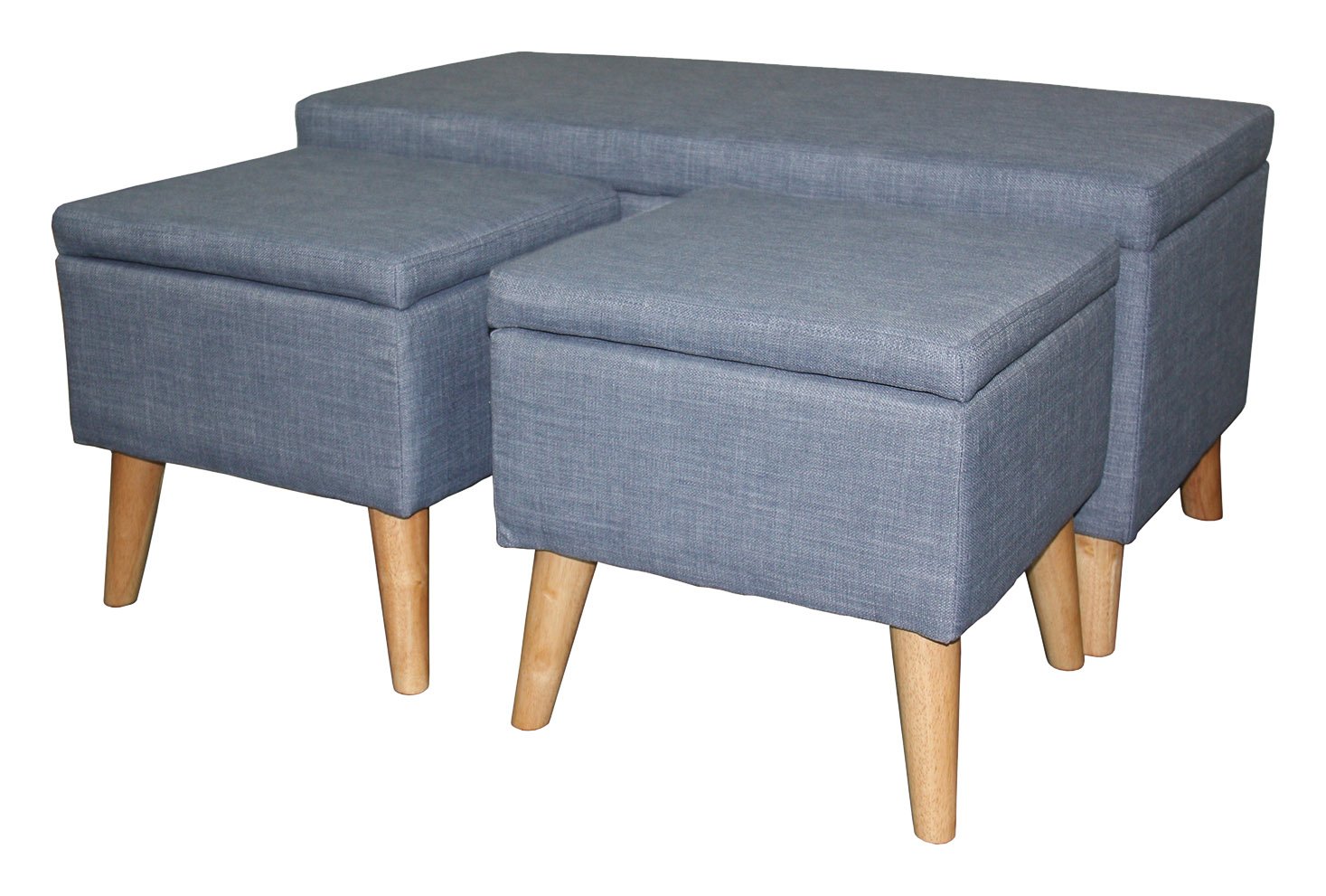 Photo 1 of Ore International 18" Aquamarine Blue Storage Bench Plus 2 Storage Ottoman Seating