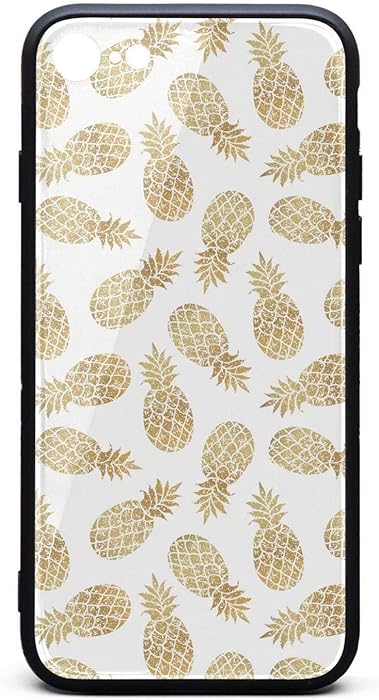Phone Case for iPhone6/6s Vintage Gold Pineapple Clipart White Background Tempered Glass Black Anti-Scratch TPU Rubber Bumper Shock Accessories for Young Men Beautiful Women Back Cover