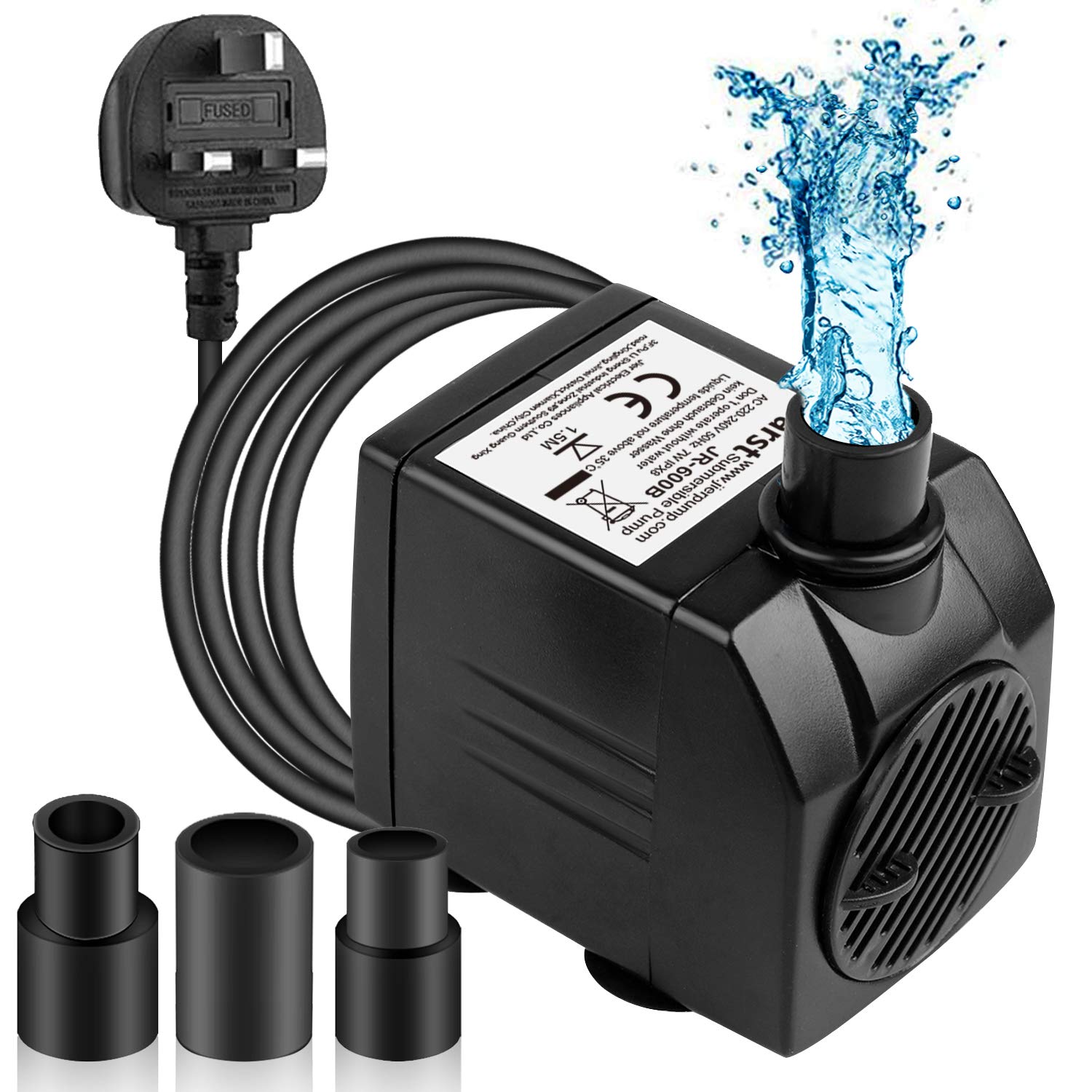 BARST 600L/H Submersible Water Pump, Ultra Quiet Water Pump for Aquarium Fountains Pool Fish Tank Pond Hydroponics Statuary with 4 Strong Suction Cups,3 Nozzles 1.83m Power Cord