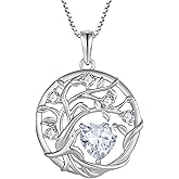 FJ Tree of Life Necklace 925 Sterling Silver Family Tree Pendant Necklace Birthstone Jewelry for Women
