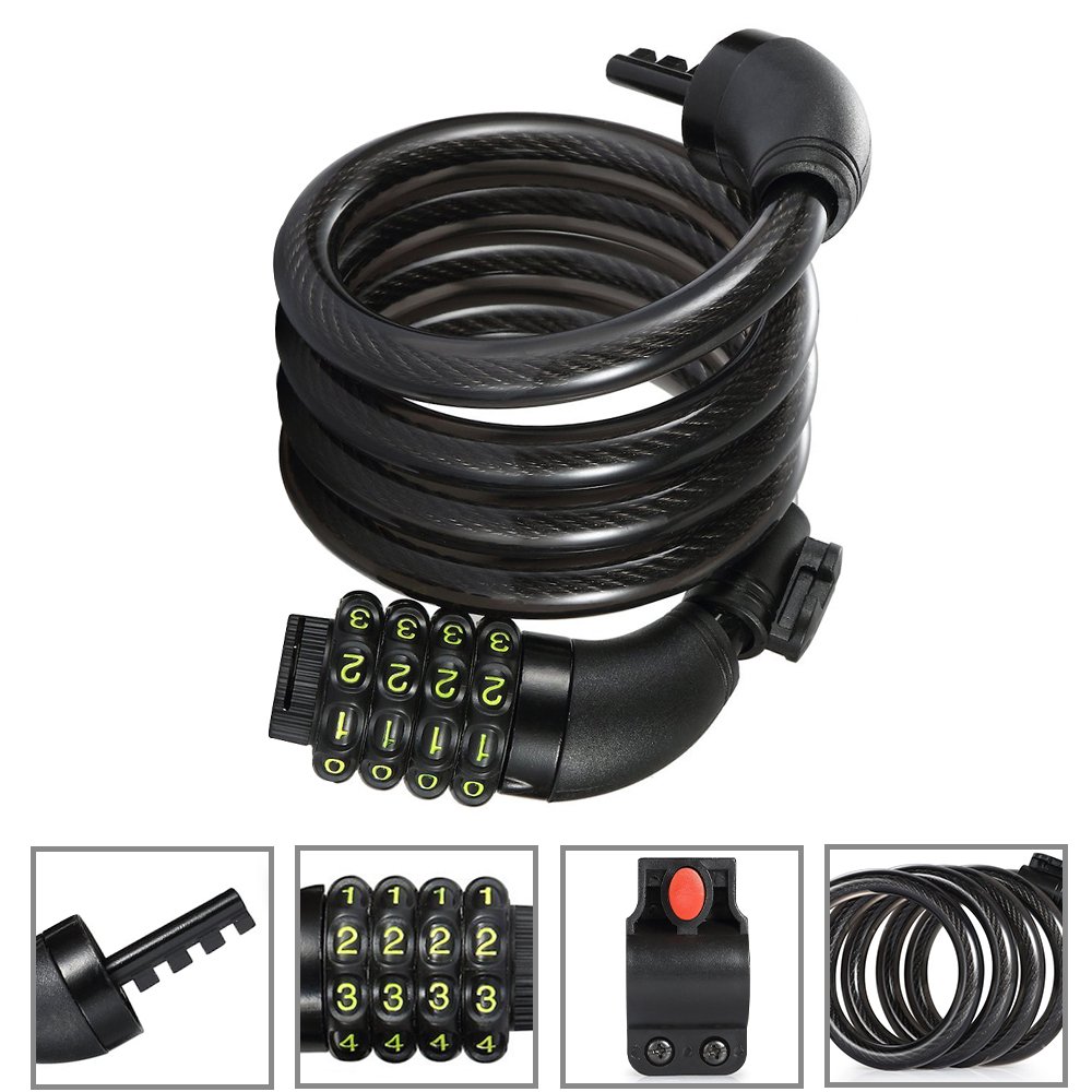 ROADWI Cable Candado de Combinación ,1.2m  Cerradura de Combinacin de 4 Dgitos,Flexible Citadel de Cierre Automatico Candado de Bicicleta,Para Bicicletas, Esqus y Carritos
