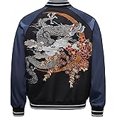 Sukajack Satin Dragon Embroidery Men Bomber Jacket Vintage Hip Hop Streetwear Full-Zip Windbreaker for Spring Autumn