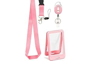 BelroseHom Pink ID Badge Holder with Lanyard, Retractable Reel Clip, Double-Sided Clear Vertical Pink Key Card Nametag Protec