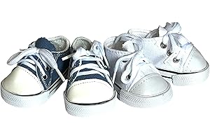 MBD 2 Pack Canvas Tennis Shoes Fits 18 Inch Girl Dolls- 18 Inch Doll Shoes (Blueberry Blue/White)