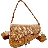 ERWUBA fashion women saddle shoulder bag clutch purse small crossbody satchel handbag woven imitation crocodile leather bag