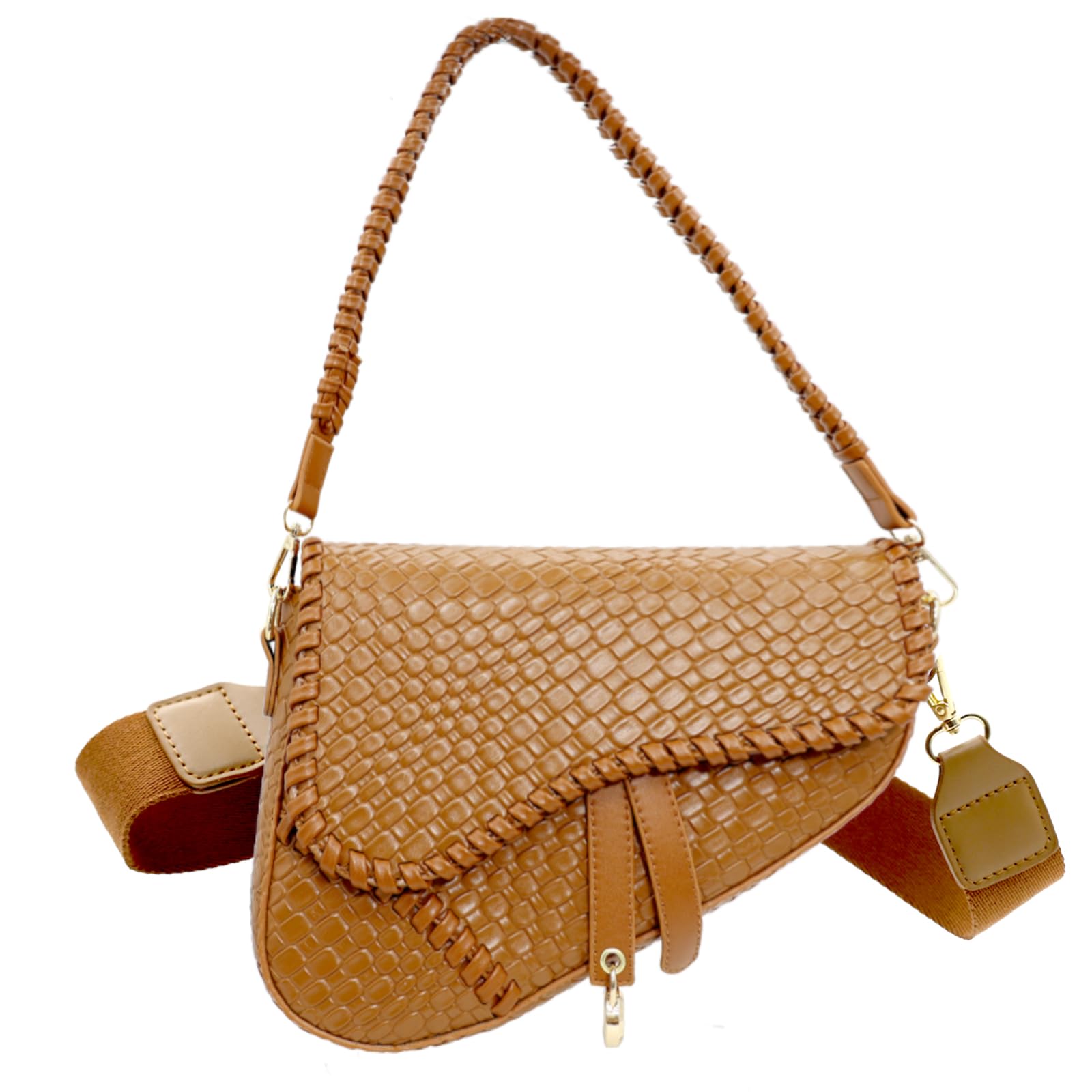 Photo 1 of ERWUBA fashion women saddle shoulder bag clutch purse small crossbody satchel handbag woven imitation crocodile leather bag (khaki)
