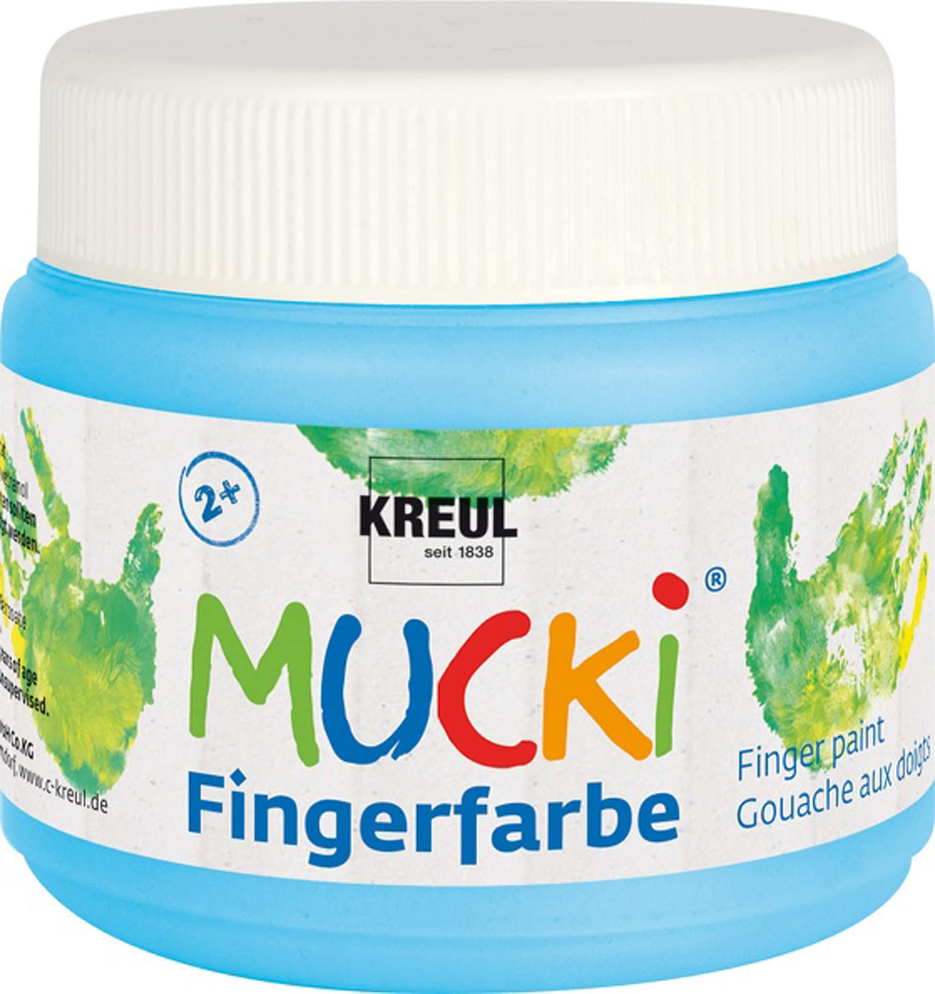 Kreul Mucki 23113 Luminous Finger Paint, 150 ml in Light Blue, Water-based, Paraben, Gluten, Lactose and Vegan, Washable, Can be Painted with Brush, Sponge, Spatula and Fingers