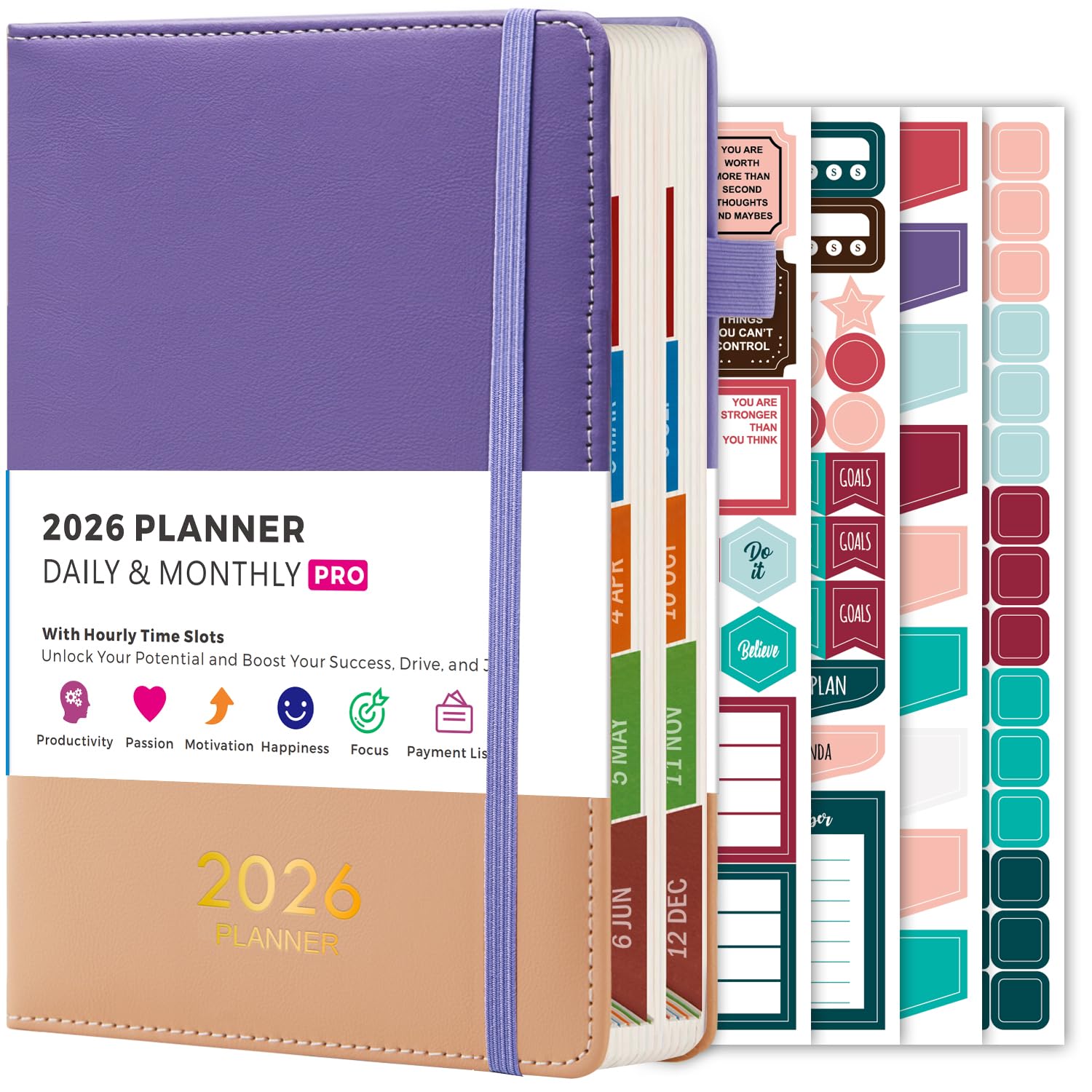 Photo 1 of 2026 Daily Planner/Calendar, Planner 2026 One Page per Day with Hourly Schedule, 12 Monthly Tabs, Jan 2026 - Dec 2026, A5 size Appointment Book for Planning Your Success, Achieve your Goals