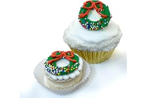 Christmas Wreath 12 pc Edible Royal Icing Cupcake Topper by BakersDozenToGo (Choose Style Below)