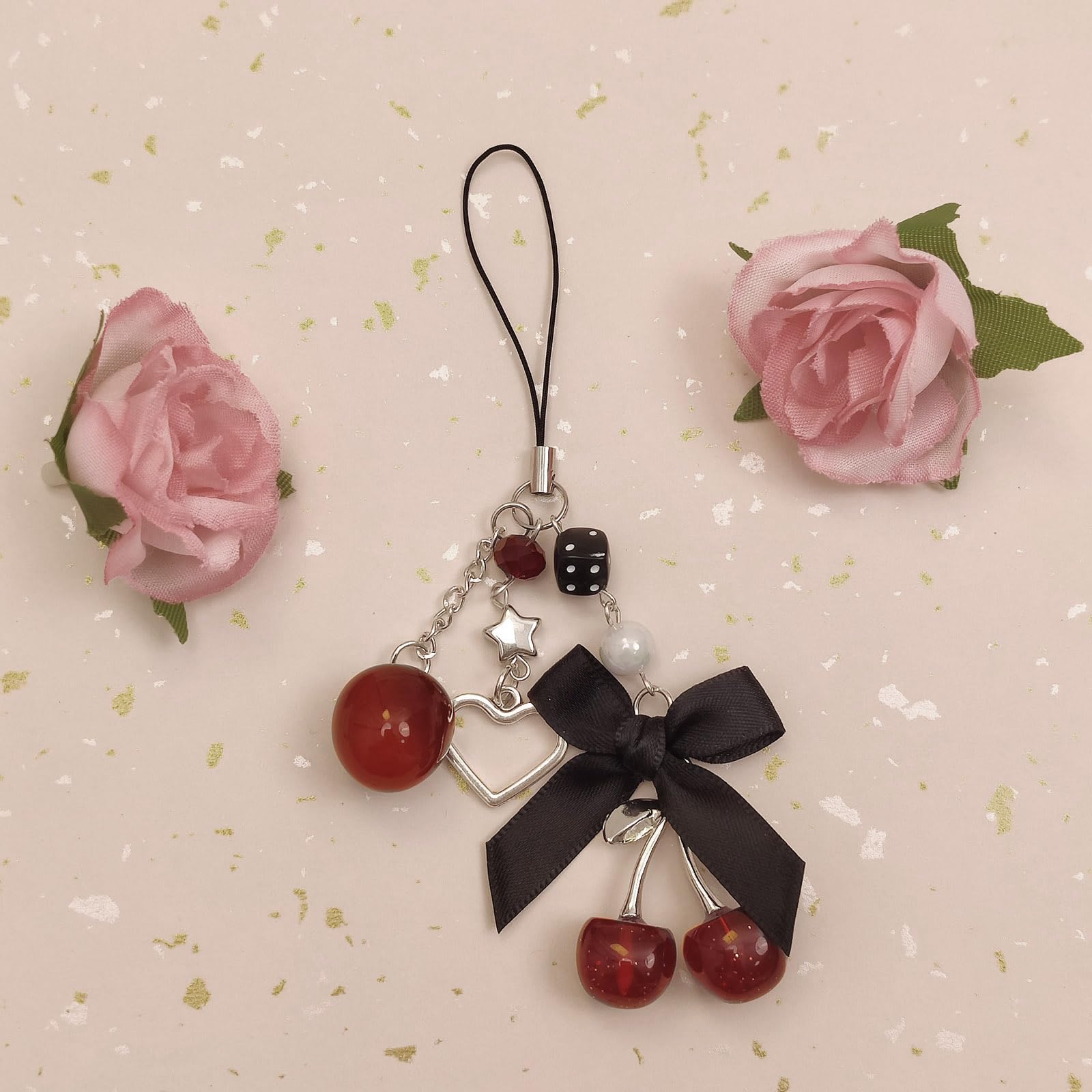Phone Charms Strap Cute Cherry CellPhone Straps Aesthetic Pink Red Black BlueCherry Phone Chain for Camera Keychain Bag Pendant Decor Gift