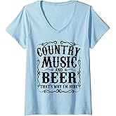 Womens Country Music And Beer Thats Why Im Here Concert Gift Idea V-Neck T-Shirt