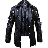 The Jasperz Punk Rave Poison Black & Maroon Jacket Mens Faux Leather Goth Steampunk Military Coat, XXS-3XL