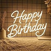 Mvorixa Happy Birthday Neon Sign for Wall Decor, LED Happy Birthday Light Up Sign, Dimmable Birthday Sign for Birthday Party Backdrop, Any Ages Bday Party Decoration, 16.14"x11.65"