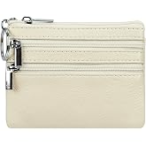 Cynure Women Genuine Leather Coin Purse Keychain Change Purse | 4.33"&times;3.54" Pocket Size, Slim Portable Design, Genuine Pebbled Cow Split Leather, 3 Zipper Pockets, Sturdy Metal Keychain