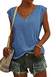 AUSELILY Womens Cap Sleeve T-Shirt Casual Loose Fit