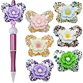 6Pcs Rhinestone Butterfly Flower Beads for Pens Cute Fancy Butterfly Beads for Pen Keychain Making Jewelry Making racelet Necklace Crafts Charms