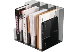 CIWIVOKI Vertical File Holder, PET Desk Organizer and Storage Bins Holding for Magazines, Binders, Notebooks, Envelopes, Papers, Multi-purpose Plastic Document Organizer for Home Office, Black, 4 Pack