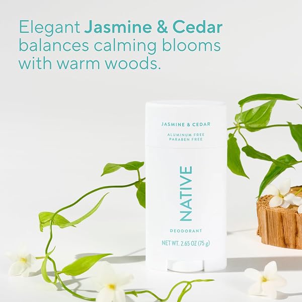 NATIVE DEODORANT CONTAINS NATURALLY DERIVED INGREDIENTS, 72 HOUR ODOR CONTROL, DEODORANT FOR WOMEN AND MEN, ALUMINUM FREE, JASMINE & CEDAR 2.65OZ