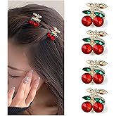 Metal strip drill Mini Cherry Hair Clips,Cute Rhinestone Claw Clips for Women Girls, Small Cherry Claw Clip for Half Up Styles Ponytail Clip, Decorative Rhinestone Hair Accessories (4pcs)