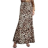 Floerns Women's Leopard Ruffle Maxi Skirt Drawstring High Waisted Fishtail Long Skirts