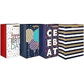 American Greetings 10" Medium Gift Bags for Birthdays and Celebrations (4-Bags)