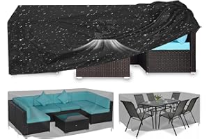 GYXZ Rectangular Patio Furniture Cover - 420D Waterproof, Reinforced Stitching, for Sectional Sofa & Table Set Black(128'' L x 82''W x 28'' H)