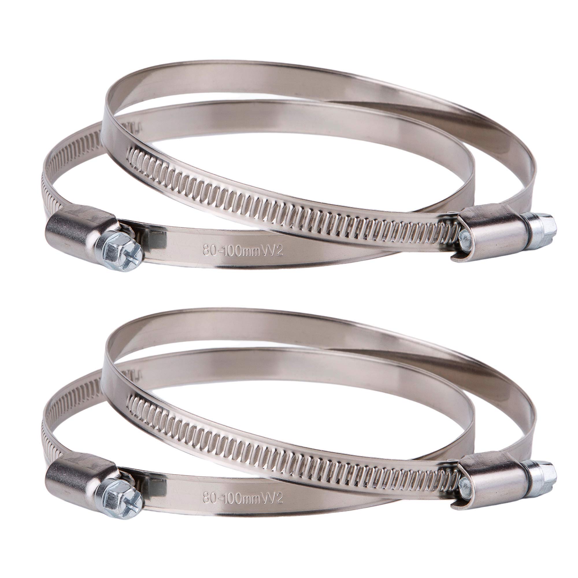 (Pack of 4 pcs) Stainless Steel Hose Clamp Adjustable Clamps Worm Gear Adjustable Ø 80-100 mm Hose Clamp (4)