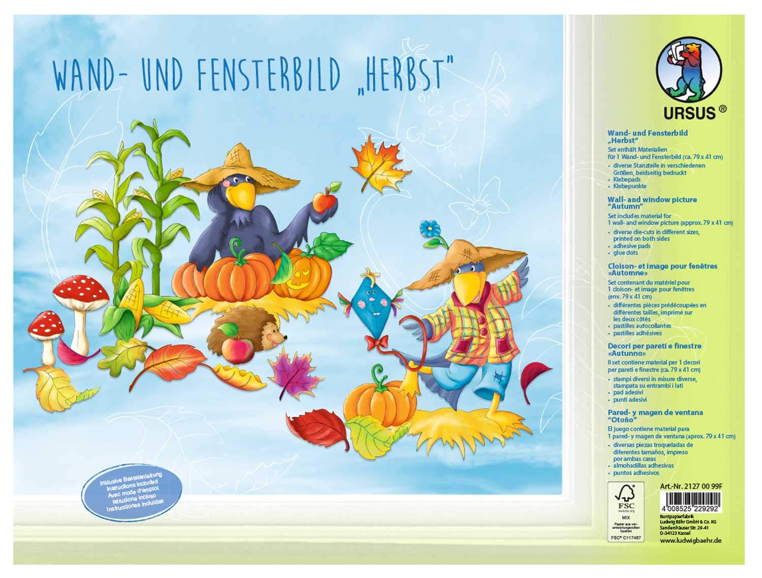 Ursus 21270099F Wall and Window Picture Autumn 5 Die Cut Sheets Printed on Both Sides Approx. 24.8 x 33 cm with adhesive pads, adhesive dots and instructions (may not be in English)