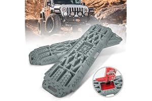 Kanruis Recovery Traction Tracks Traction Boards Built-in Jack Base for 4x4 Jeep Truck Sand Mud Snow Rescue Tire Traction Ladder 1 Pair Grey Ramps