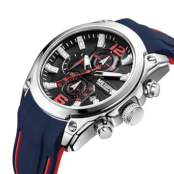 Renfa Mens Military Sports Chronograph Quartz Watch Silicone Band Luminous Dial Waterproof Watches