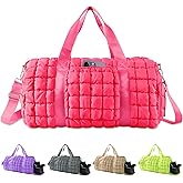 Quilted Travel Duffle Bag Gym Bag for Women,Large Puffer Duffle Weekender Bag with Compartment,Workout Overnight Carry on Organizer Bag Duffle Bag for Airplane Travel(Rosered)