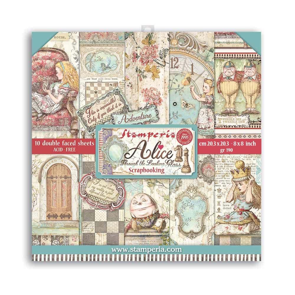 Stamperia International Mini Scrapbooking Pad-Double Face-Alice Through The Looking Glass, Various, 8 x 8 inches