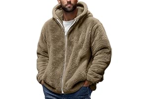 YAFINMO Fuzzy Sweatshirts for Men Winter Sherpa Fleece Jacket Warm Zipper Hoodie Jacket Oversized Fluffy Hoodie Coat Pockets