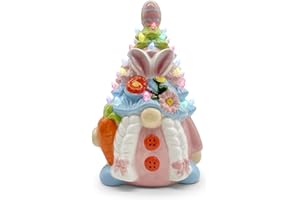 COCHPRIET Pink Gnome Easter Ceramic Tree, Lighted Bunny Easter Decorations for Home Room Table Top, Farmhouse Spring Flower Easter Decor Indoor Figurine Collectione, Easter Gifts for Kid Teen Girl Women-8.6''H
