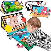 Tummy Time Mirror Baby Toy: Boogem High Contrast Baby Newborn Toys 0 3 6 9 Months Montessori Crinkle Cloth Books & Teethers S