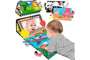 Tummy Time Mirror Baby Toy: Boogem High Contrast Baby Newborn Toys 0 3 6 9 Months Montessori Crinkle Cloth Books & Teethers S