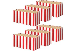 durony 6 Packs Red and White Striped Table Skirt Circus Theme Party Supplies Carnival Table Skirt for Carnival Home Party Decoration, 165 x 30 Inches