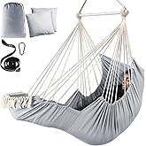 Chihee Hammock Chair Hanging Chair with Foot Rest 2 Cushions Max 500lbs Robust Metal Spreader Bar Collapsible Easy Storage Soft Cotton Swing Chair Strong Strap Iron Carabiner Side Pocket Included