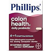 Phillips' Colon Health Daily Probiotic Capsules, 4-in-1 Symptom Defense to help defend against Occasional Gas, Bloating, Constipation, and Diarrhea, Daily Supplement, 60 Count