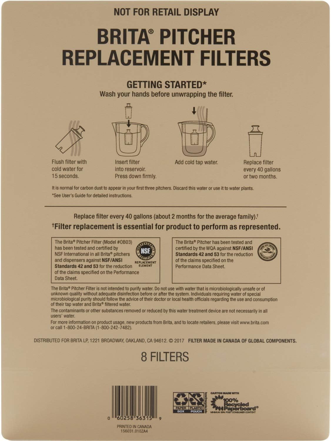 Brita Standard Replacement Water Filters, 8 Count, White: Kitchen & Dining