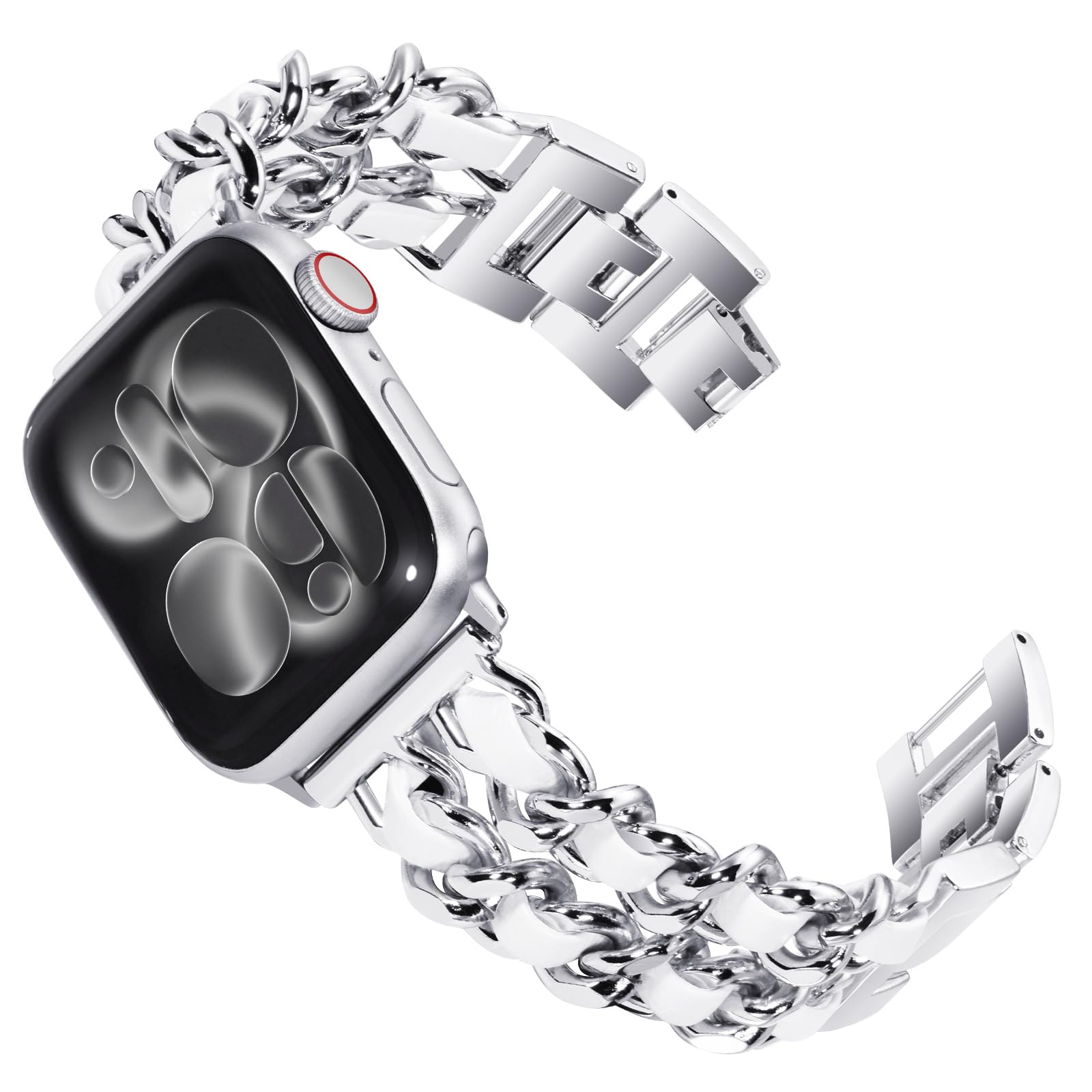WINGLE 38mm 40mm 41mm 42mm(Series 10 11) Compatible with Apple Watch Straps,Women Metal Strap Replacement Bracelet for iWatch SE Series 11 10 9 8 7 6 5 4 3 2 1, Silver/White — image 1