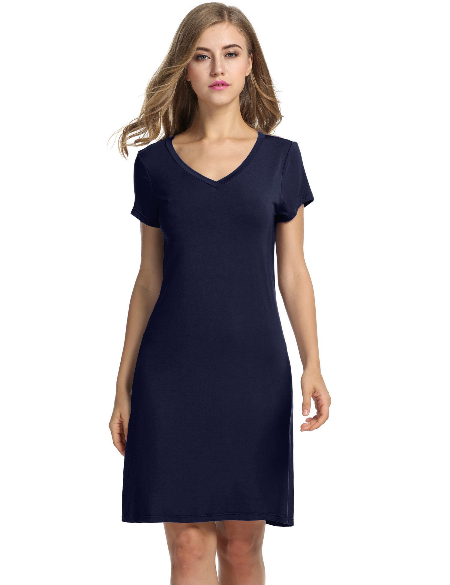 L\'amore Womens Nightwear Cotton/ Satin Loungewear Short Sleeve Nightshirt