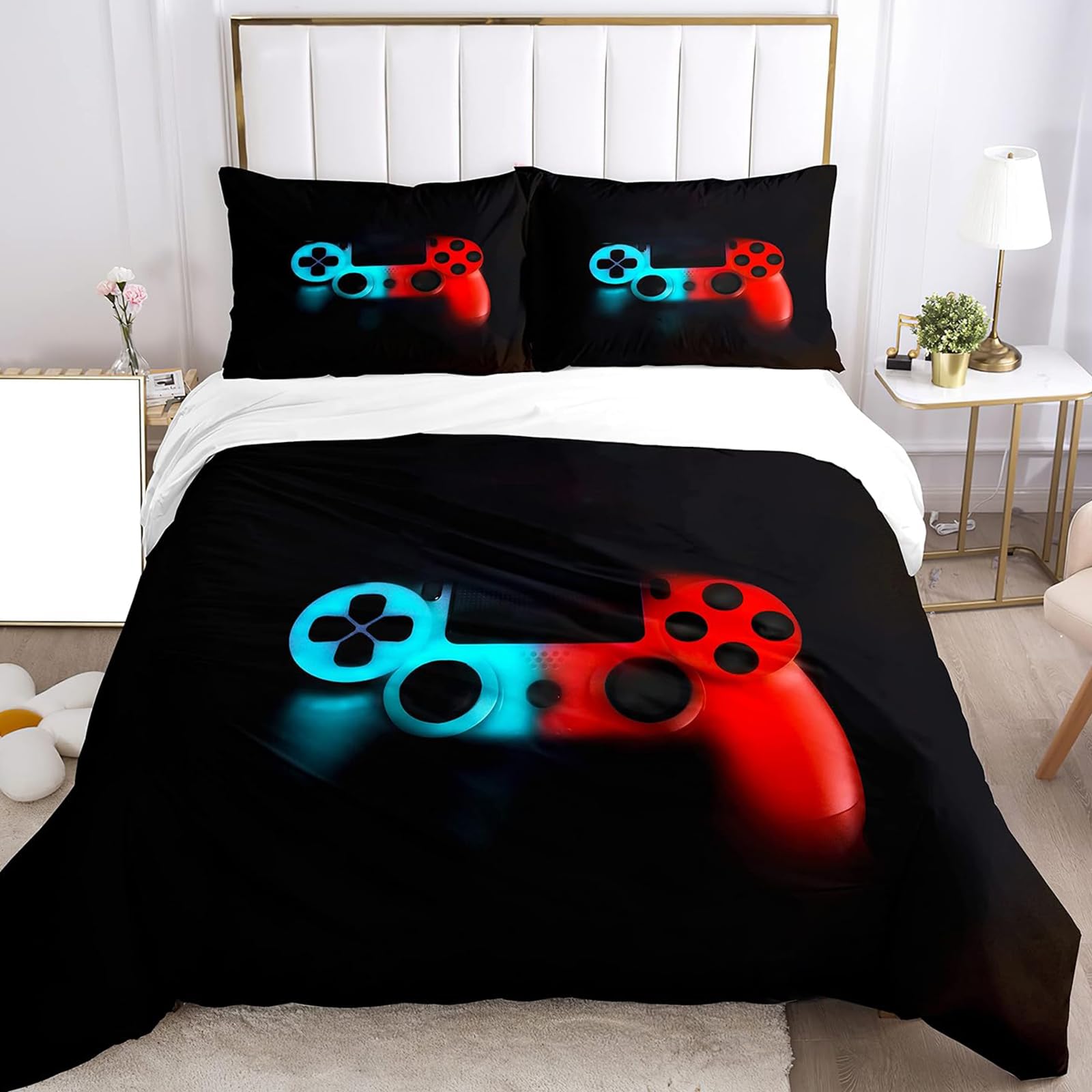 SHUAIG Kids Gamepad Bedding Set, 3D Effect Gamepad Print Microfiber Duvet Cover and Pillow Case, 50x75cm (Style C, 135x200 cm, 1 Set, Polyester, 1) — image 1
